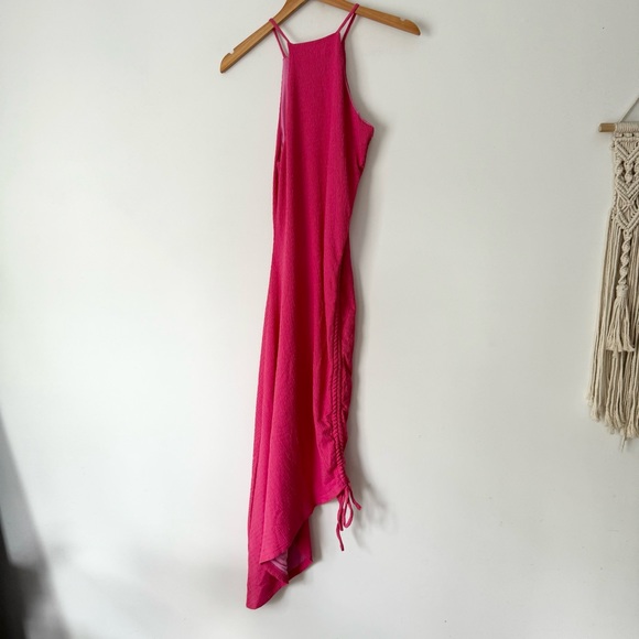 Lulu’s Break the Rules Pink Ruched Asymmetrical Midi Dress - Picture 9 of 9